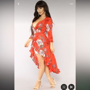 Fashion Nova- Sincerely Yours Hi Lo Top - Red/Floral- Size Small